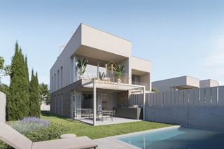 Istria, Karigador, moderno appartamento duplex, 3 camere da letto, 3 bagni, vista mare, cortile, due posti auto, terrazza sul tetto