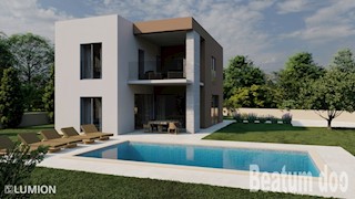 Piccola villa moderna con piscina a Kaštelir con vista sul mare