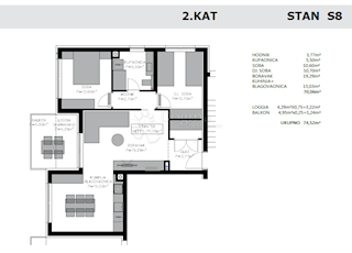 Appartamento Privlaka, 76,88m2