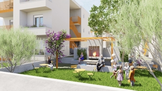 K. Kambelovac, bilocale 74 m2 con giardino, nuova costruzione, 400 m dal mare