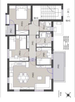 Podstrana, appartamento di 3 locali 75,2 m2, 100 metri dal mare, vista mare