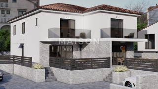 Malinska, terreno edificabile con progetto concettuale per una casa bifamiliare