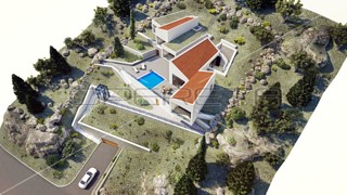Terreno con progetto di villa di lusso dal design moderno in prima fila sul mare, Starigrad Paklenica, 450m2