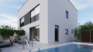 Peroj, nuova costruzione, casa bifamiliare con piscina, vista mare