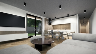 IČIĆI, appartamento trilocale con giardino e vista mare in un nuovo edificio con garage