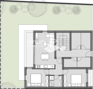 Istra, Pula, Valdebek, piano terra 71,76m2, 2 camere da letto + soggiorno, giardino 100m2, ripostiglio, parcheggio, NUOVO, #vendita