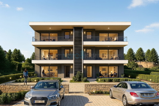 Omišalj, isola di Krk, nuova costruzione, appartamento bilocale al piano terra, giardino, seconda fila dal mare, vendita