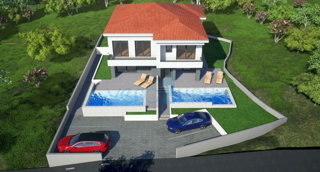 Malinska, isola di Krk, nuova costruzione, casa bifamiliare, piscina, vendita