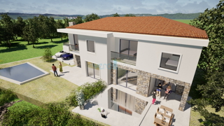 Malinska, isola di Krk, nuova costruzione, moderna casa bifamiliare, vista, giardino, vendita