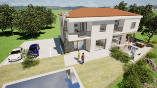 Malinska, isola di Krk, nuova moderna casa bifamiliare, piscina, vista, giardino, vendita