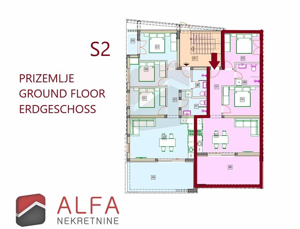 Croazia, Vodice, nuovo edificio, appartamento con due camere da letto in vendita, piano terra, giardino