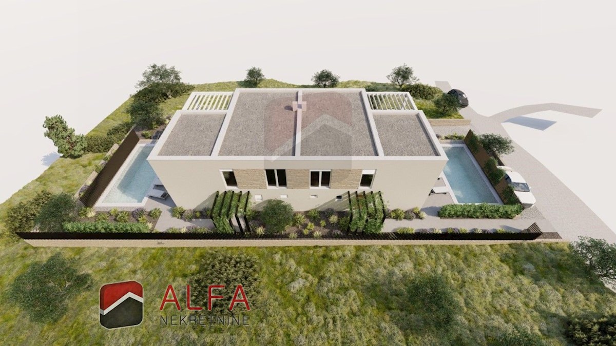 Croazia, Vodice – Nuova casa bifamiliare in vendita con garage, piscina e vista mare