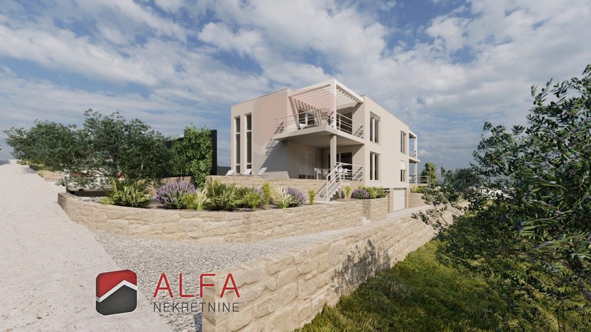 Croazia, Vodice – Nuova casa bifamiliare in vendita con garage, piscina e vista mare