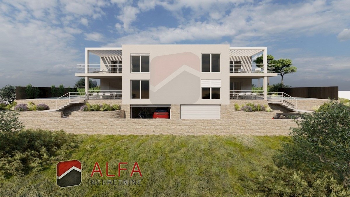Croazia, Vodice – Nuova casa bifamiliare in vendita con garage, piscina e vista mare