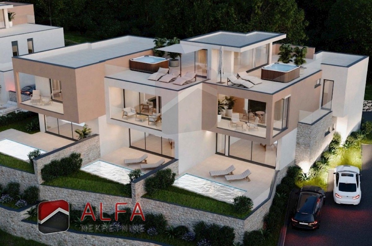 Croazia, Vodice – nuova costruzione, appartamento su tre livelli in vendita, piscina, terrazza sul tetto, cortile, vista mare