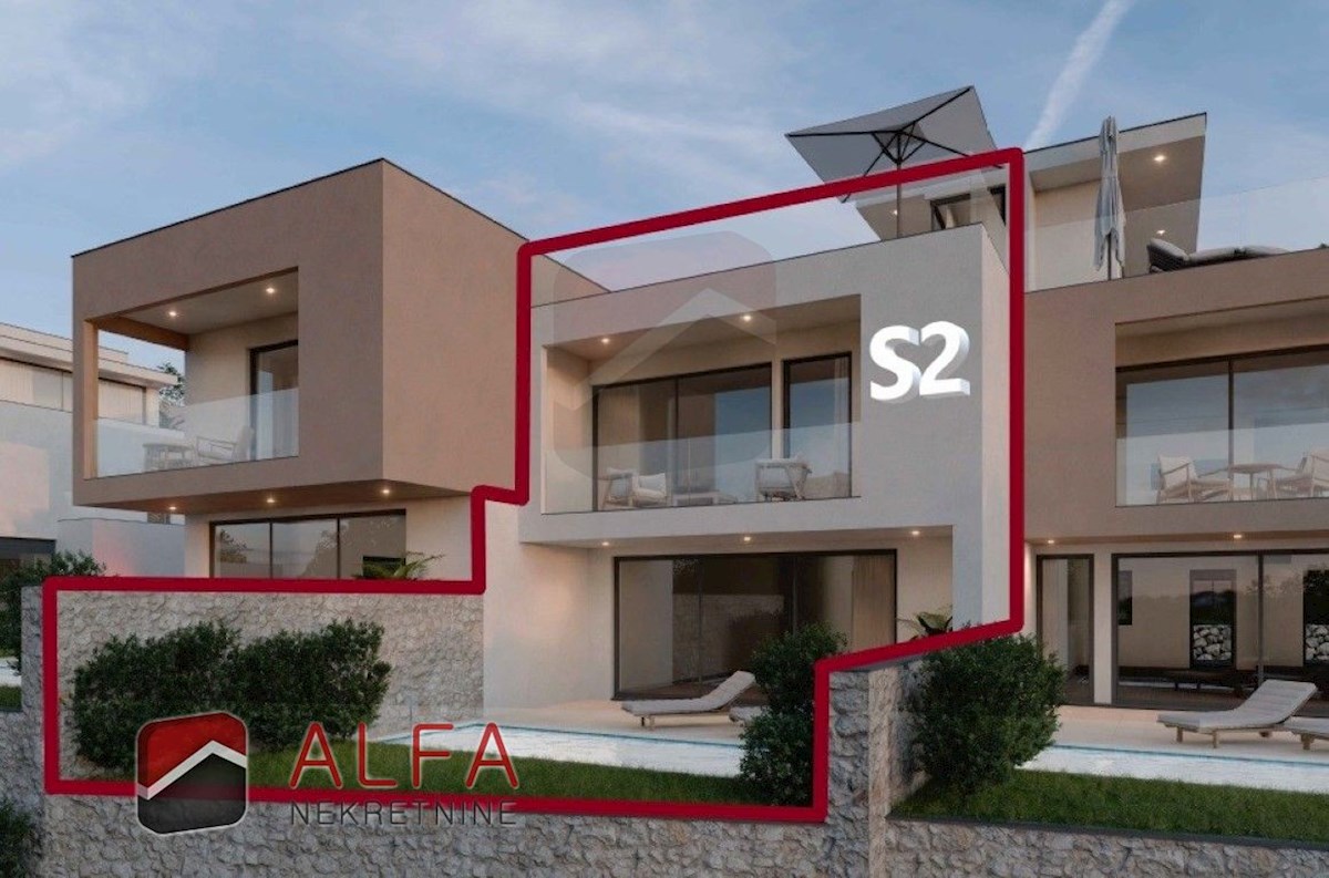 Croazia, Vodice – nuova costruzione, appartamento su tre livelli in vendita, piscina, terrazza sul tetto, cortile, vista mare