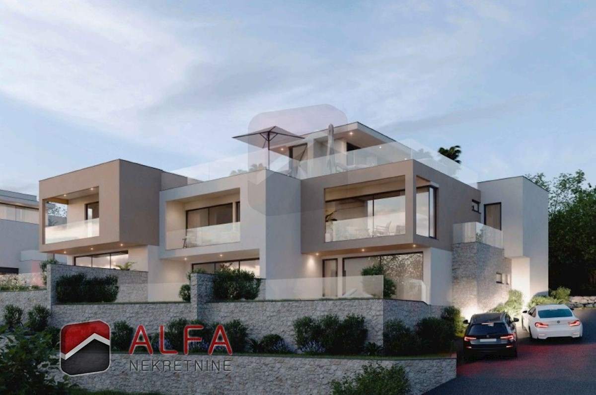 Croazia, Vodice – nuova costruzione, appartamento su tre livelli in vendita, piscina, terrazza sul tetto, cortile, vista mare