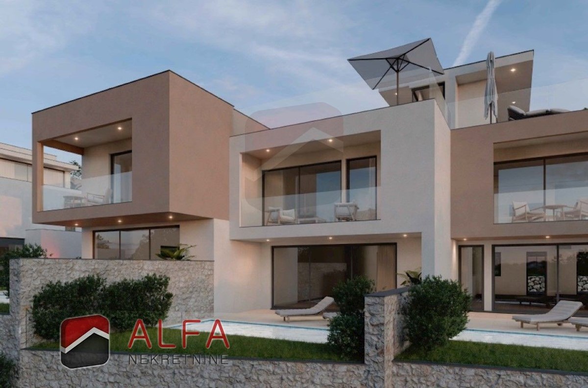Croazia, Vodice – nuova costruzione, appartamento su tre livelli in vendita, piscina, terrazza sul tetto, cortile, vista mare