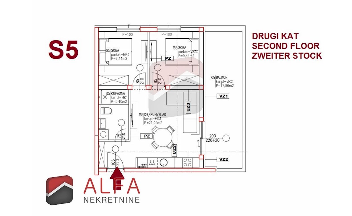Vodice, Srima – appartamento di nuova costruzione in vendita, due camere da letto, secondo piano