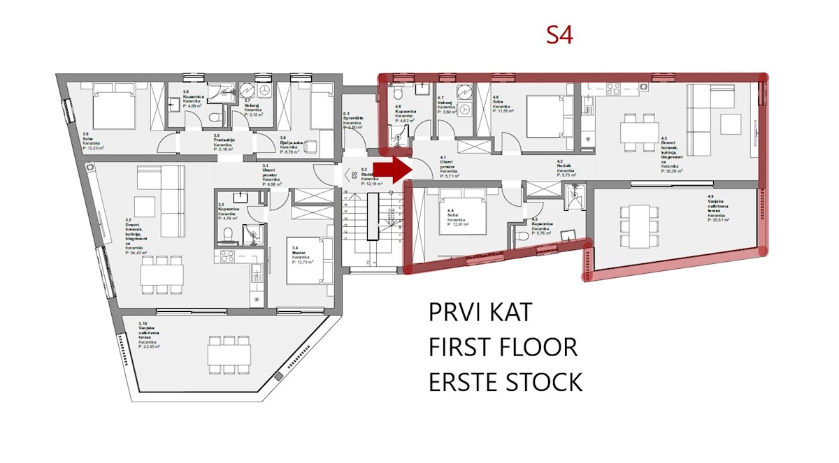 Croazia, Vodice, vendesi nuovo appartamento con due camere da letto, secondo piano, vista sul mare