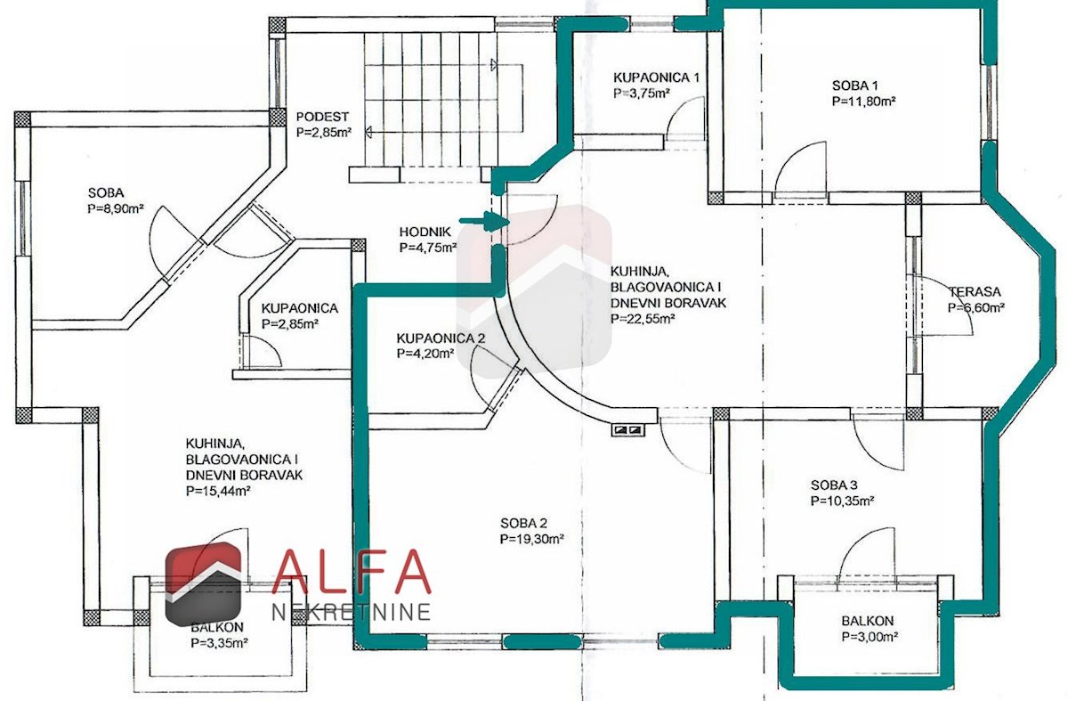 Vodice centro, appartamento ammobiliato con tre camere da letto in vendita, secondo piano