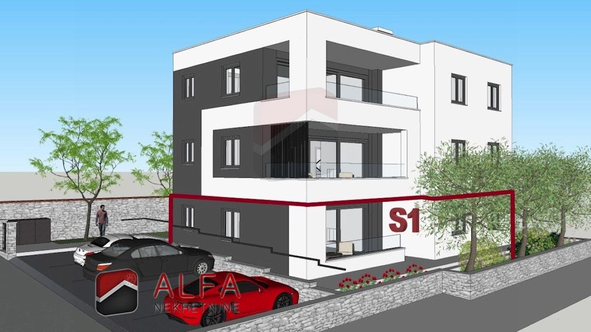 Croazia, Vodice – nuovo appartamento al piano terra in vendita, con giardino, 40 m dal mare