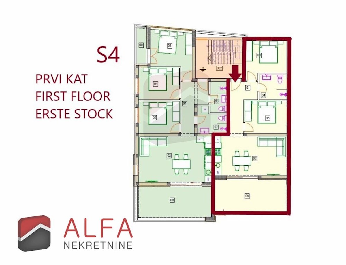 Croazia, Vodice, nuovo appartamento con due camere da letto in vendita, primo piano, vista mare