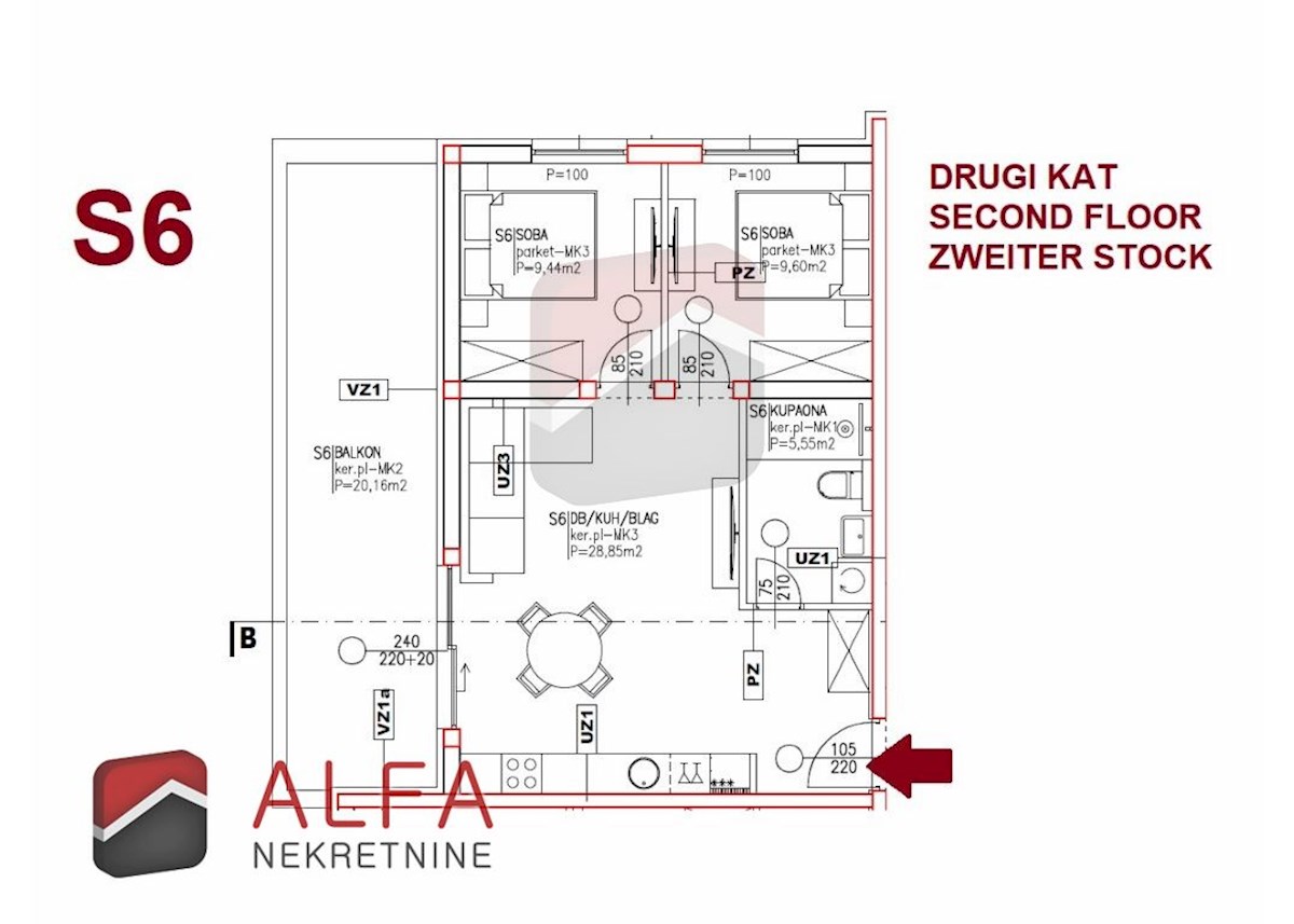 Croazia, Vodice, Srima – appartamento di nuova costruzione in vendita, due camere da letto, secondo piano