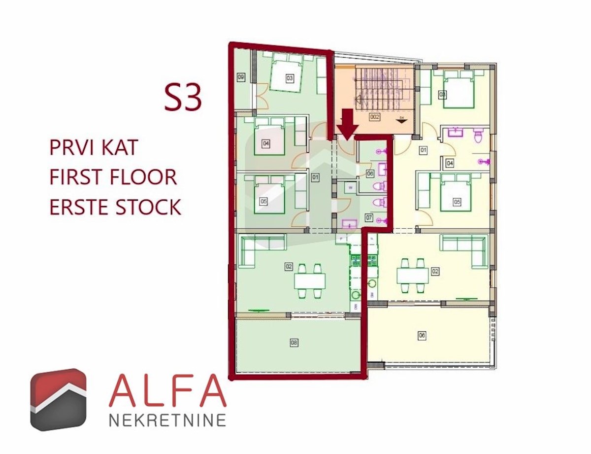 Croazia, Vodice, nuova costruzione, appartamento con tre camere da letto in vendita, due posti auto, vista mare