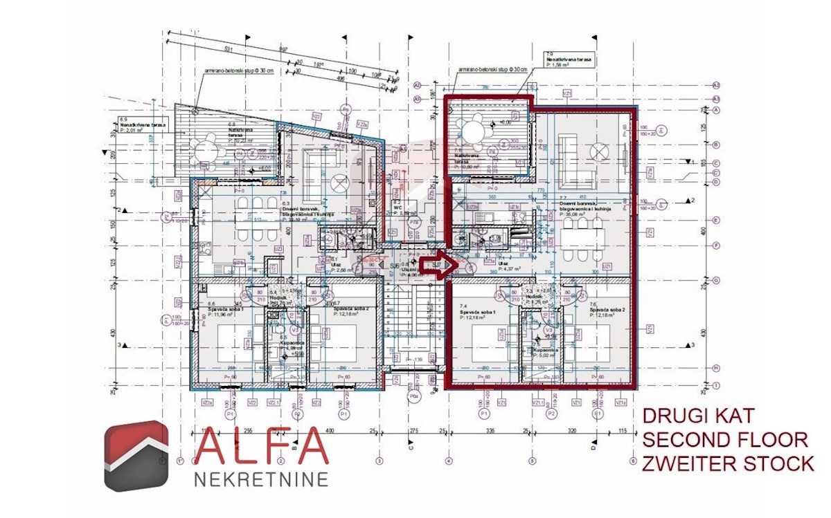 Croazia, Vodice, nuova costruzione - appartamento con due camere da letto, vista mare, secondo piano