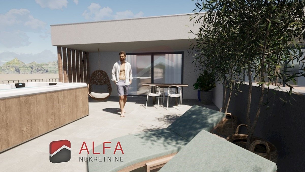 Croazia, Vodice, nuova costruzione, appartamento duplex in vendita con ampia terrazza e vista mare