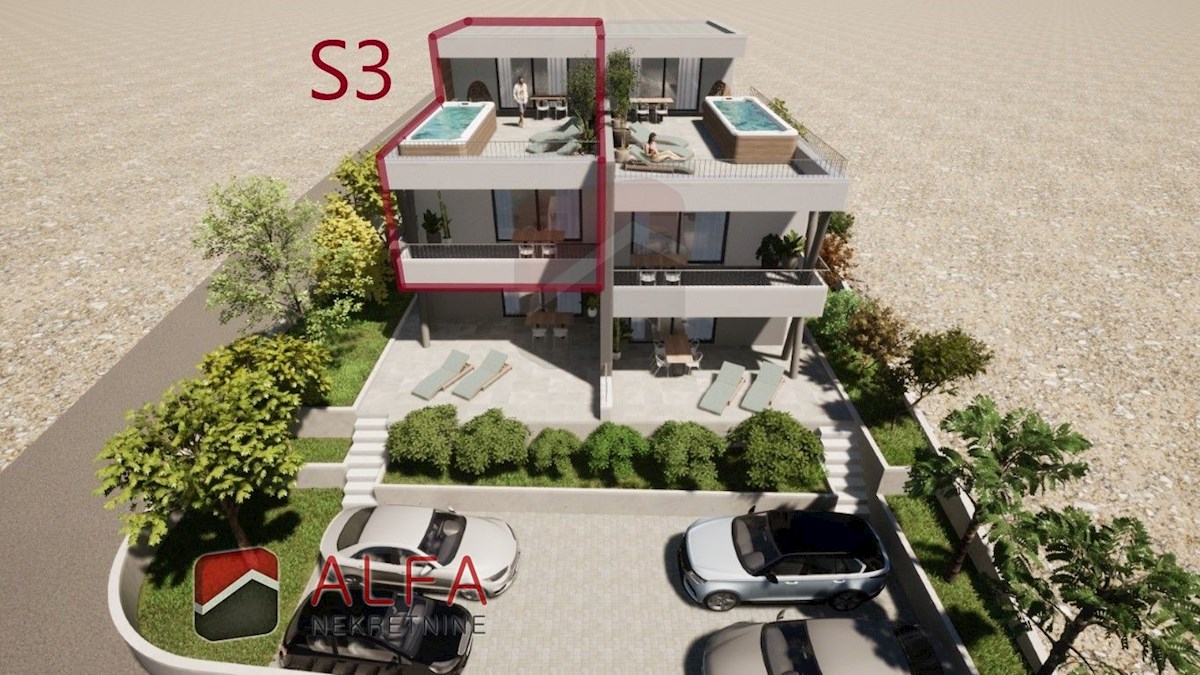 Croazia, Vodice, nuova costruzione, appartamento duplex in vendita con ampia terrazza e vista mare