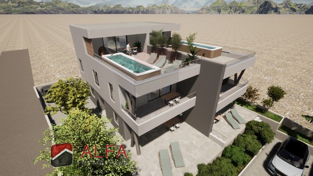 Croazia, Vodice, nuova costruzione, appartamento duplex in vendita con ampia terrazza e vista mare