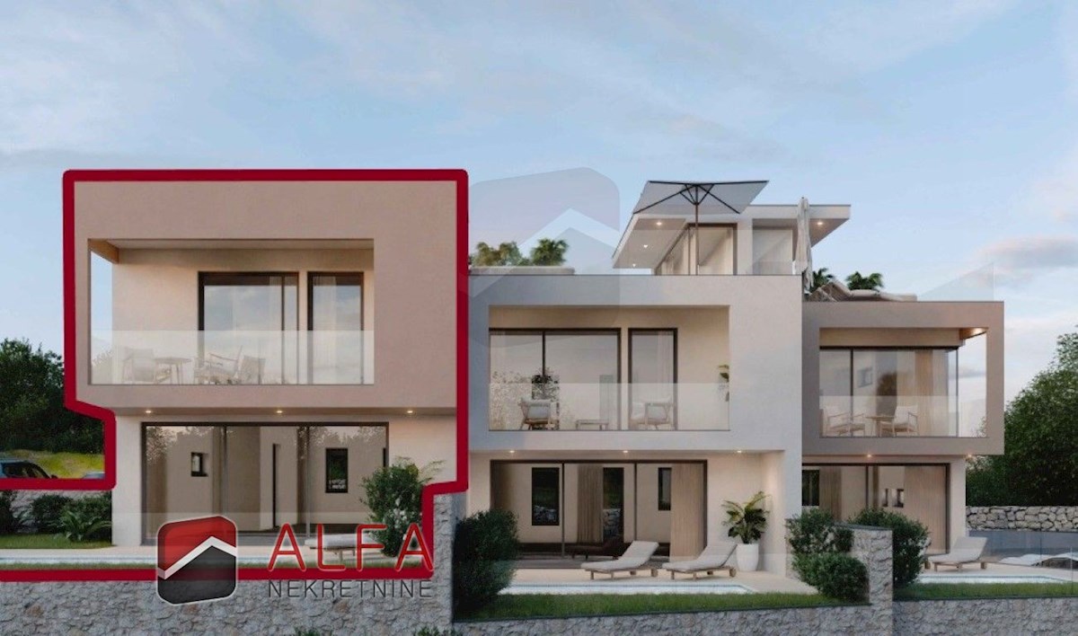 Croazia, Vodice, nuova costruzione – appartamento su due livelli con piscina e giardino, vista mare