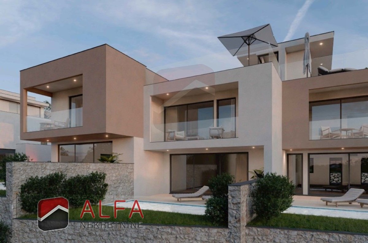 Croazia, Vodice, nuova costruzione – appartamento su due livelli con piscina e giardino, vista mare