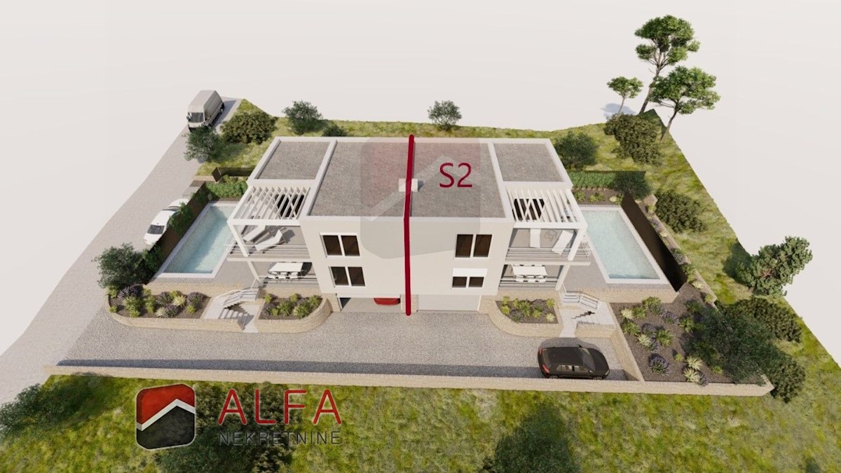 Croazia, Vodice – Nuova casa bifamiliare in vendita con garage, piscina e vista mare