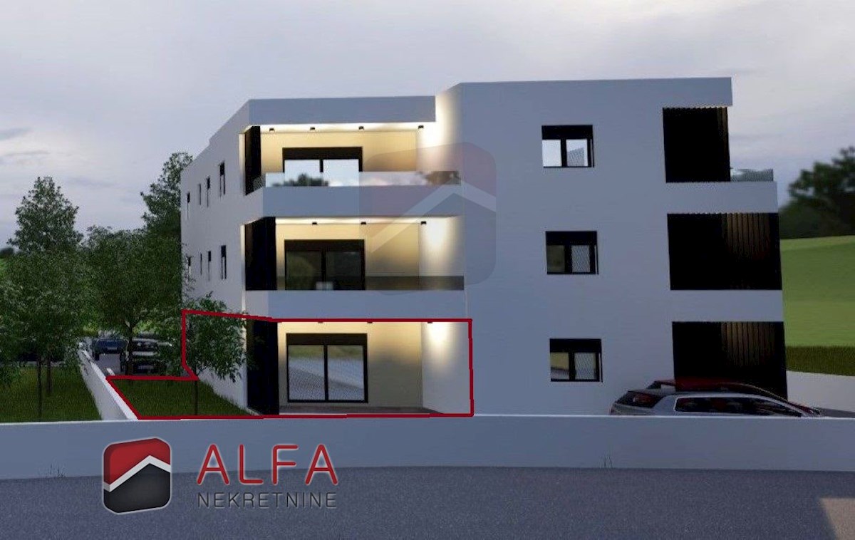 Croazia, Vodice, nuova costruzione, appartamento in vendita con due camere da letto, piano terra, giardino