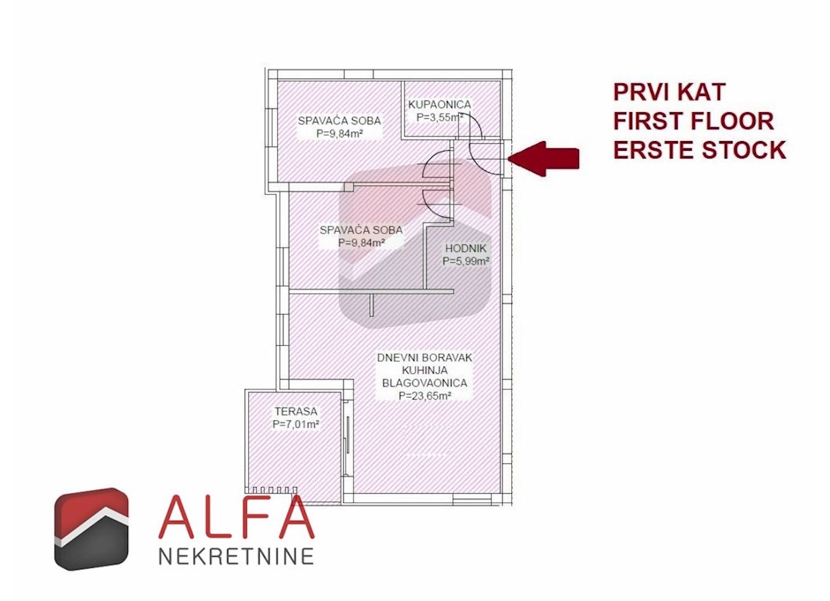 Croazia, centro di Vodice – in vendita: appartamento nuovo con due camere da letto, primo piano