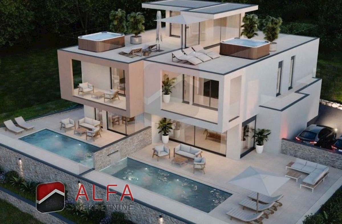 Croazia, Vodice – nuova casa bifamiliare in vendita, con piscina e vista mare