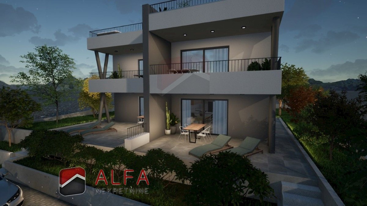 Vodice, nuova costruzione, appartamento con due camere da letto in vendita, piano terra, giardino