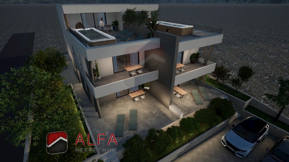 Vodice, nuova costruzione, appartamento con due camere da letto in vendita, piano terra, giardino