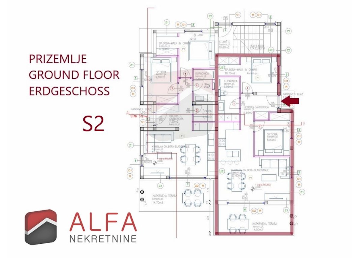 Vodice, nuova costruzione, appartamento con due camere da letto in vendita, piano terra, giardino