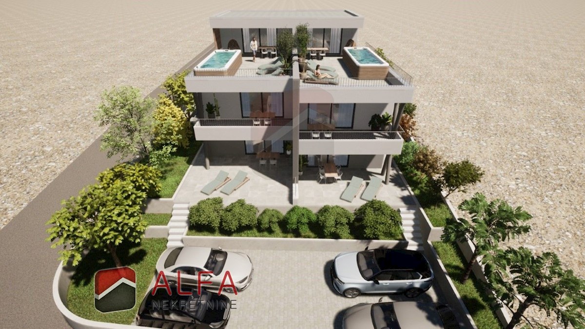 Vodice, nuova costruzione, appartamento con due camere da letto in vendita, piano terra, giardino