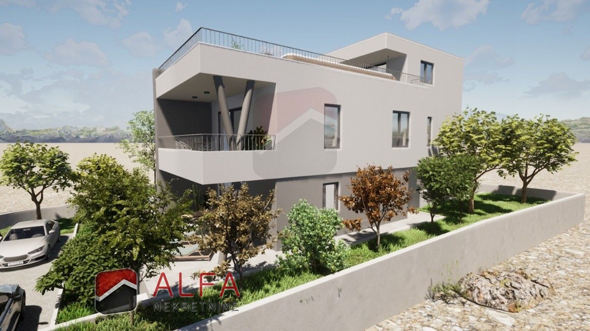 Vodice, nuova costruzione, appartamento con due camere da letto in vendita, piano terra, giardino