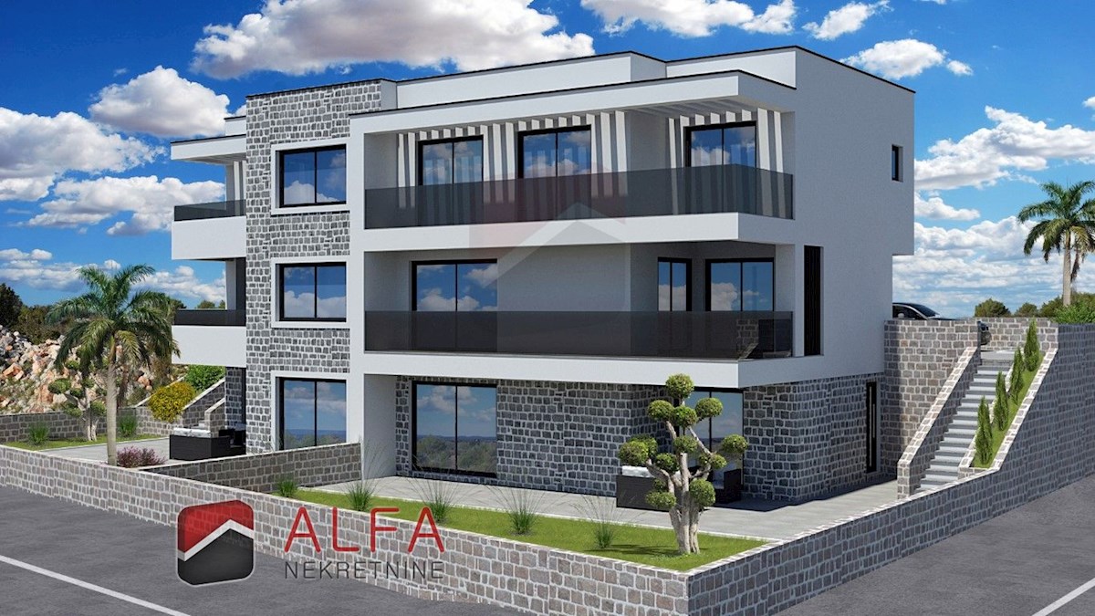 Croazia, Vodice, nuova confortevole casa bifamiliare con piscina e vista mare