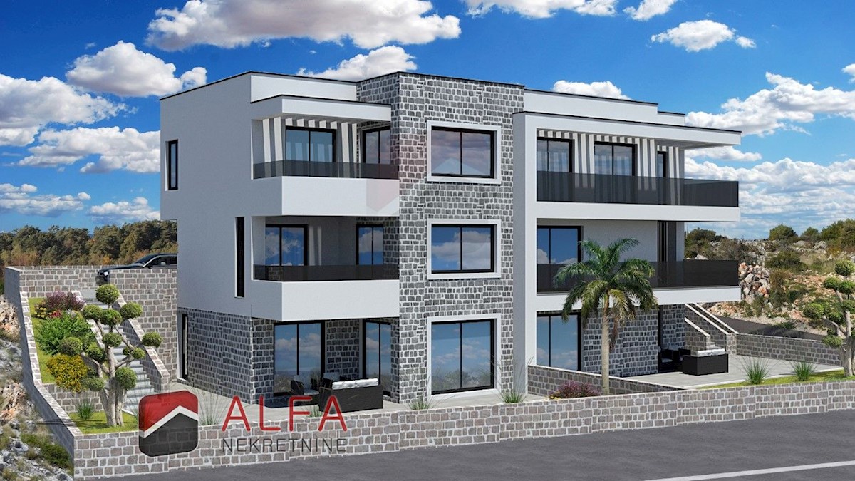 Croazia, Vodice, nuova confortevole casa bifamiliare con piscina e vista mare