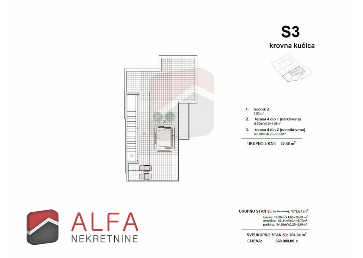 Croazia, Vodice – nuova costruzione, appartamento su tre livelli in vendita, piscina, giardino, vista mare