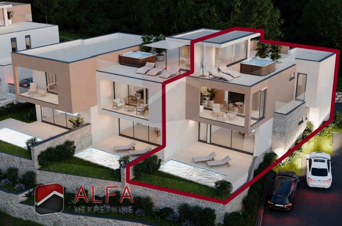 Croazia, Vodice – nuova costruzione, appartamento su tre livelli in vendita, piscina, giardino, vista mare