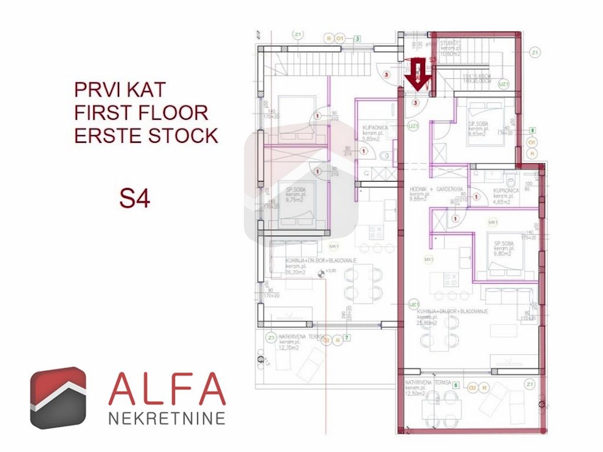Croazia, Vodice, nuova costruzione, appartamento duplex in vendita con ampia terrazza e vista mare