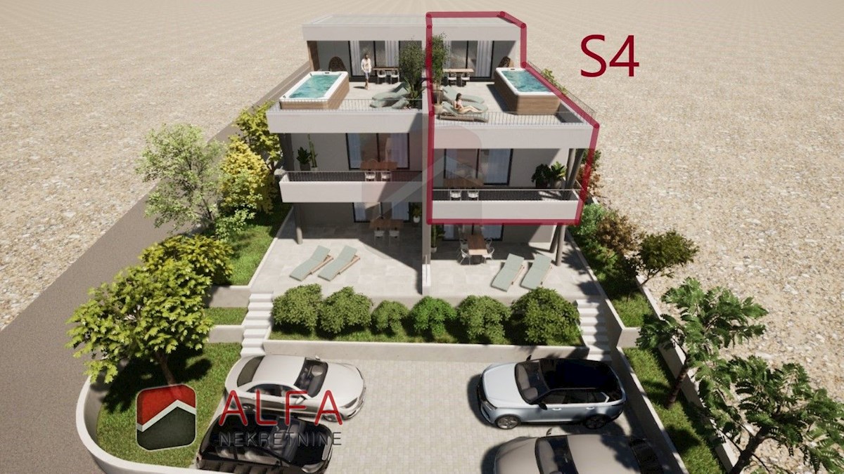 Croazia, Vodice, nuova costruzione, appartamento duplex in vendita con ampia terrazza e vista mare
